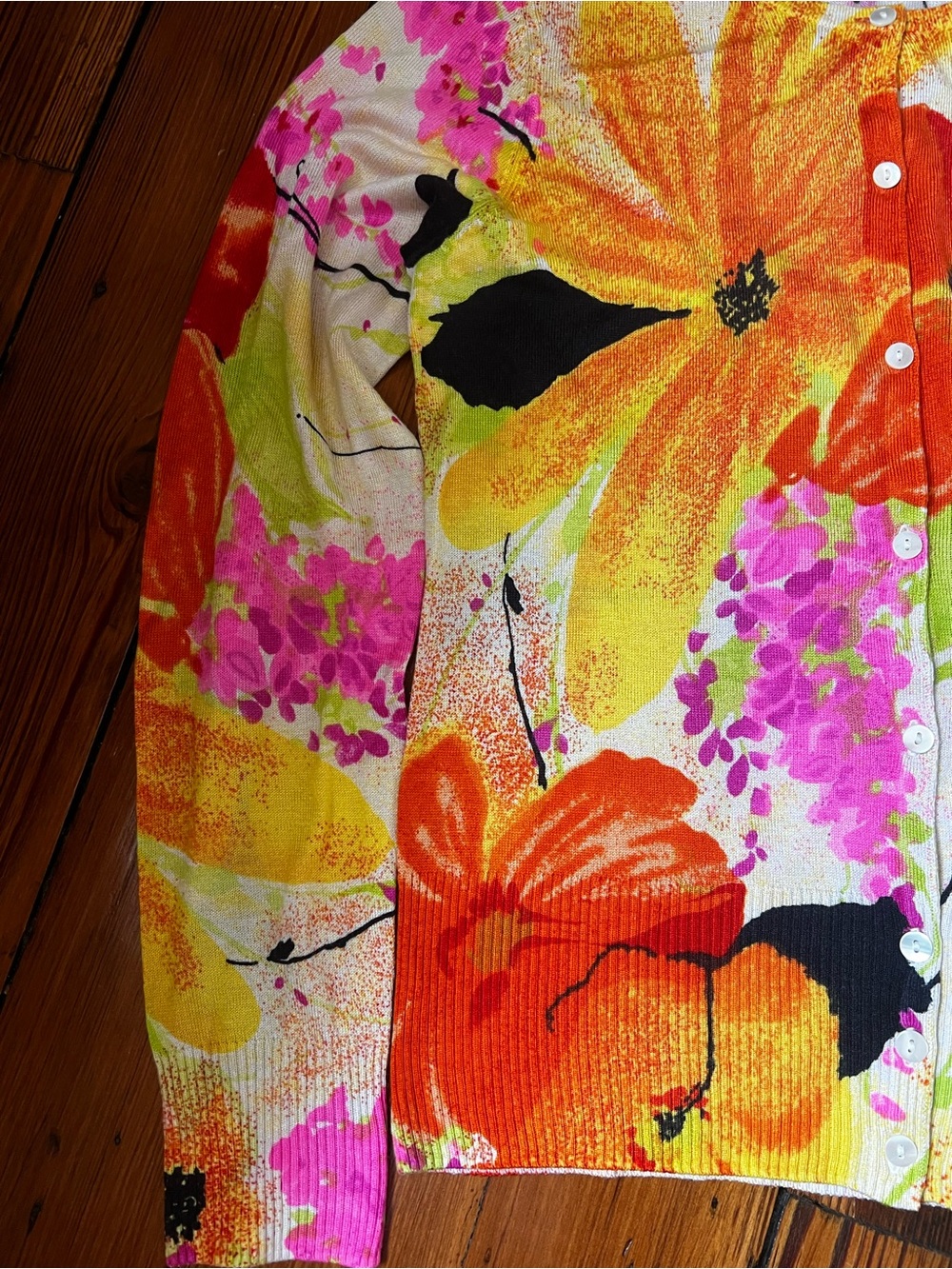 Trina Turk Floral Button Cardigan - Bright Multi size large - Picture 4 of 8